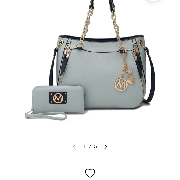Elegant Mia K Blue Shoulder Bag and Wallet Set - Picture 1 of 7